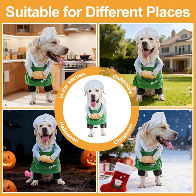 Dog Halloween Vampire Devil Cloak Cape, Red Black Classic Pet Costume for Small Medium Large Dogs, Holiday Cosplay Special Events (Chef-Green, B3)