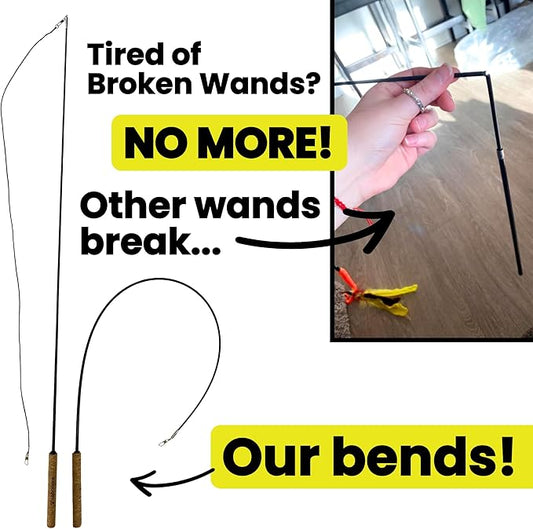 Forever Stick - The Unbreakable Cat Teaser Wand, Extra Long Durable Interactive Toy for Indoor Cats, Cat Fishing Pole Toy for Bored Indoor Adult Cats, Feather String Toy On Stick Enrichment