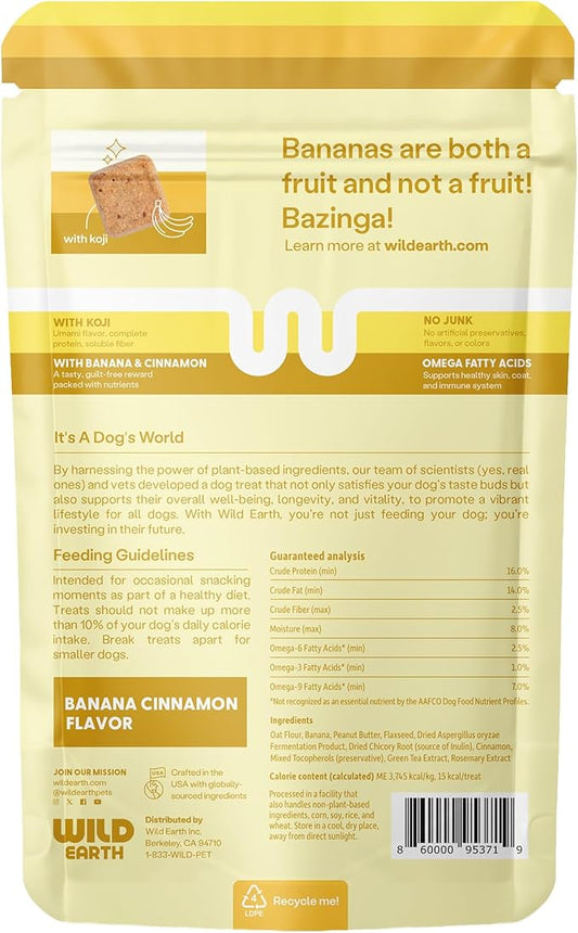 Wild Earth Superfood Dog Treats, Plant Based Dog Treats with Omega Acids, Prebiotics & Koji Protein, No Fillers, Veterinarian-Developed, Banana & Cinnamon Flavor
