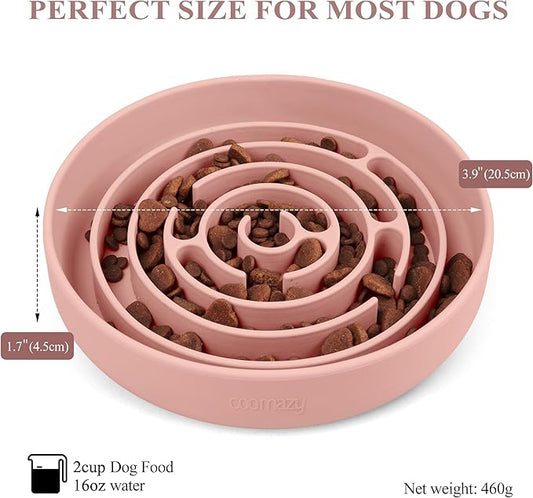 Coomazy Slow Feeder Dog Bowls, Silicone Dog Bowl with Suction Cups, Slow Feeder & Non-Slip Design, Boredom and Anxiety Reducer, Suitable for All Breed Dogs, Pink