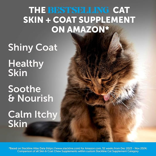 Cat Skin & Coat Health Chews – Crunchy & Creamy Treats with Omegas, Vitamin C & E, Biotin – Soothes Itchy, Dry Skin, Reduces Shedding & Promotes a Shiny Coat – Cat Vitamins (Chicken 30-Day Supply)