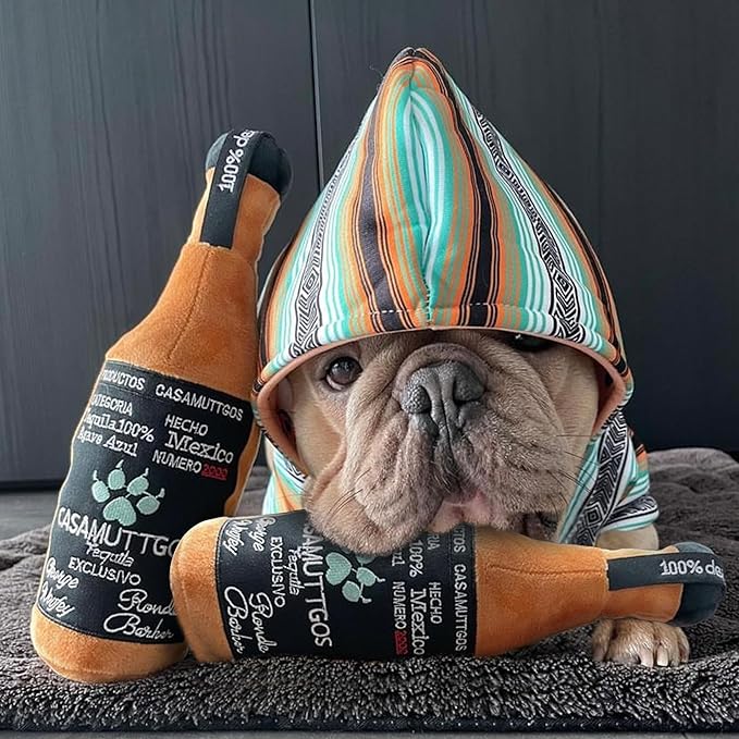 Haute Diggity Casamuttgos Tequila, Plush Designer Dog Toys with Interactive Squeaker, Stimulating Pet Enrichment, Machine-Washable & Safe Materials for All Breeds, One Size