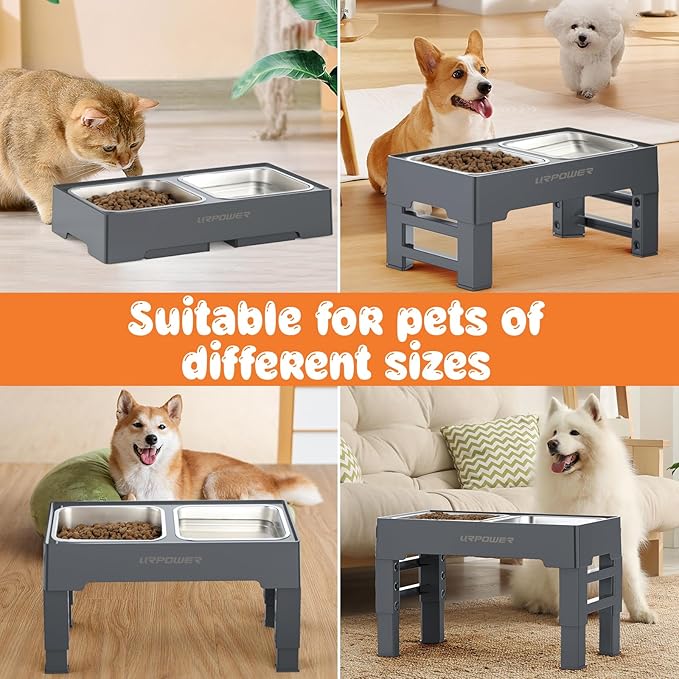 URPOWER Elevated Dog Bowls 4 Height Adjustable Raised Stand with 2 Large Stainless Steel Dog Food and Water Bowl for Small, Medium, Large Dogs and Pets