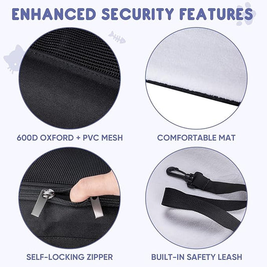 BALEINE Cat Carrier, Puppy Dog Carrier for Small Medium Pets Up to 15 Lbs, Soft-Sided Dog Travel Bag with Safety Zippers, Collapsible Pet Carrying Case (Black, L, 17"x11"x11")