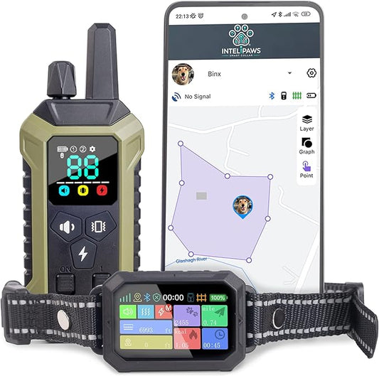 GPS Wireless Dog Fence System Collar – 2-in-1 Remote or App Controlled Boundary and Training GPS Dog Collar with 4 Training Modes - Covers up to 7000 Ft (3533 Acres)