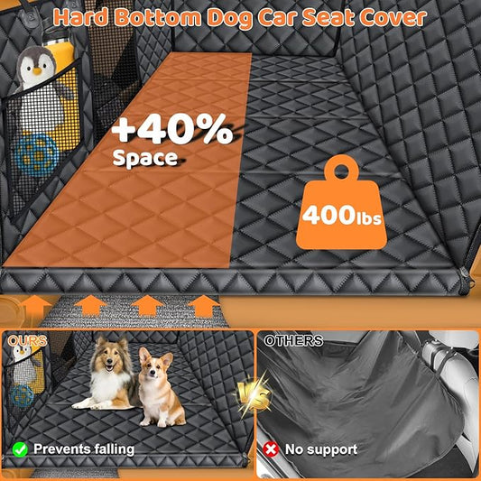 URPOWER Back Seat Extender for Dogs - Hard Bottom Dog Car Seat Cover with 1PC Leak-Proof Pee Pad, Dog Hammock for Car, SUV, and Truck, Pet Rear Seat Protector Dogs Travel Bed with Mesh Window