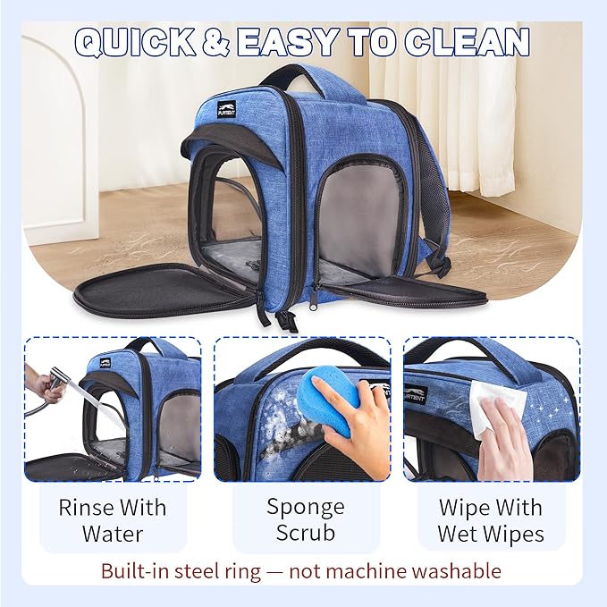 Small Pet Carrier, Breathable Collapsible Pet Bag with Safety Leash for Small Puppy, Kitten, Guinea Pig Weighing up to 8 Pounds Designed for Travel, Hiking, Walking and Outdoor Use, Blue