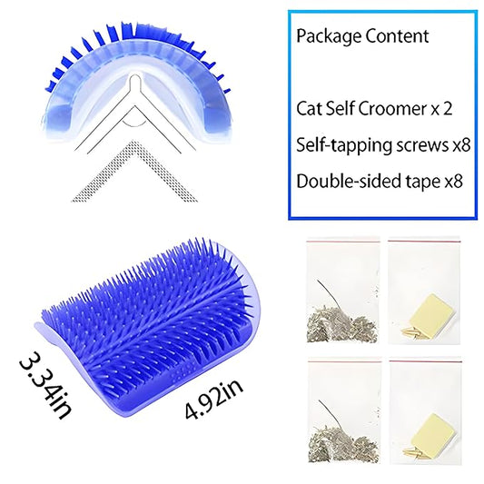 Cat Self Groomer (2 Pack) - Upgrade Wall Corner Scratcher Brush with Catnip, Easy to Clean Cat Hair Brush for All Hair Types, Massage Comb for Cats - Blue