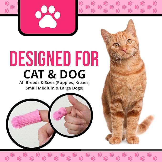Dog Finger Toothbrush – Soft Silicone Finger Brush for Dogs & Puppies – Gentle Dental Care for Pets – Easy-to-Use Dog Toothbrush for Small, Medium & Large Breeds (Pink)