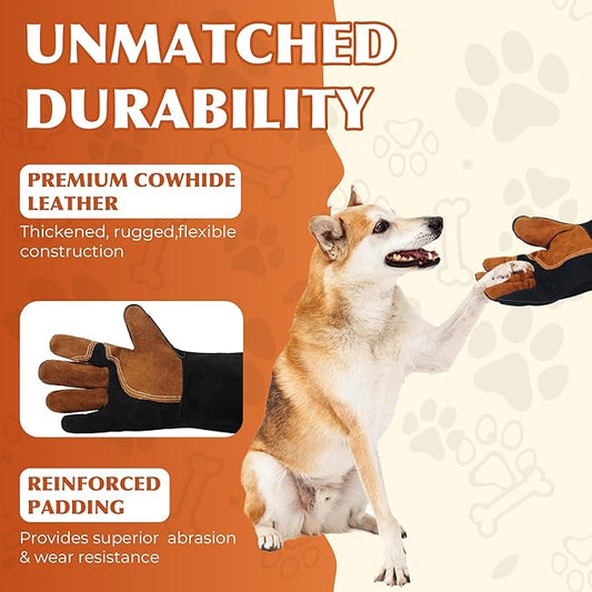 HANDLANDY 16 Inches Animal Handling Gloves Bite-Proof & Scratch-Resistant, Safe Durable Pet Gloves for Dogs, Cats, Falconry (Black, 16inch)