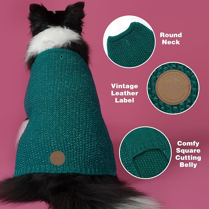 KYEESE Dog Christmas Sweater with Leash Hole for Small Dogs Male Warm Pullover with Reflective Yarn Soft Knit Pullover Boy Dog Coats Cozy Lightweight Thick Sweater Pet Indoor Outdoor Wear,Green,Small