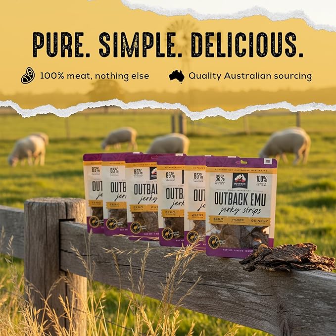 | Emu Dog Treats Jerky Strips | Single Ingredient Air Dried Natural Jerky Treats (7.05 oz)