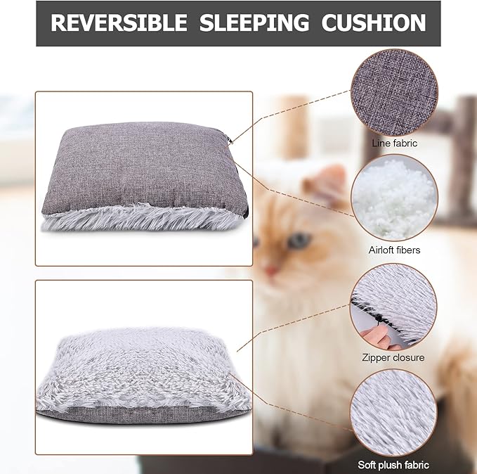 Ownpets Cat Bed for Indoor Cats, 3-in-1 Foldable Cat Cave Bed Cat Houses with Removable Washable Cushion Soft and Self Warming Cat Tent for Small Pets & Small Dogs(Grey)