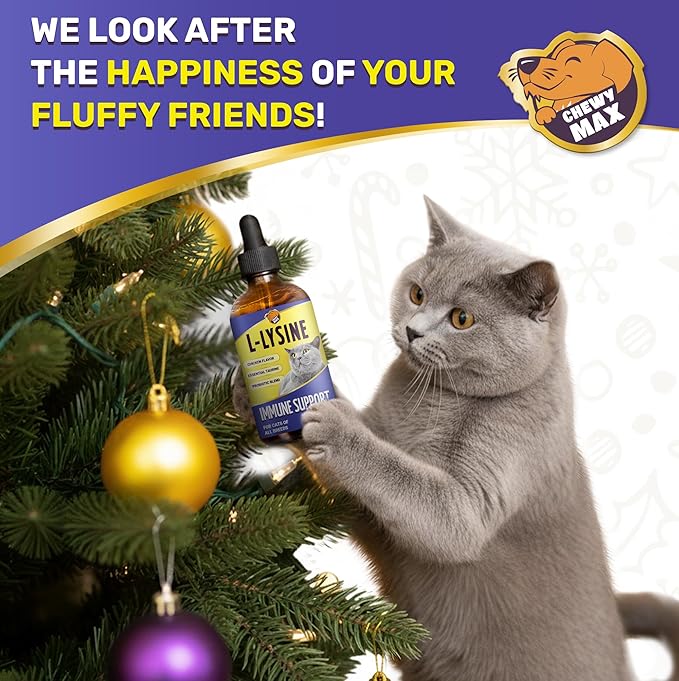 L Lysine for Cats for Respiratory & Immune Support – Cat Antibiotic to Help with Watery Eyes, Cough, Runny Nose, Sneezing – Taurine & Vitamins for Kittens & Senior Ones – Chicken Flavor – 2-Oz Drops