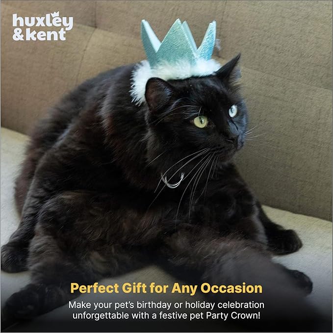 Huxley & Kent Pet Party Crown Hat for Dogs & Cats - Comfortable SnugFit Adjustable Straps - Glitter Crown for Parties, Gotcha Days & Celebrations - Blue, Large
