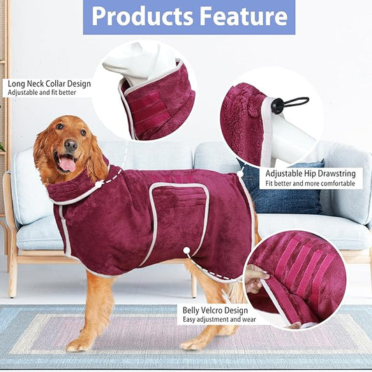 Dog Bathrobe Towel Drying Coat - Super Absorbent Dog Towels Bath Robe for Drying Dogs Large, Soft Adjustable Collar & Belly Strap Fast Drying Coat Pet Dog Cat Bath Robe Towel (Blue, Small)