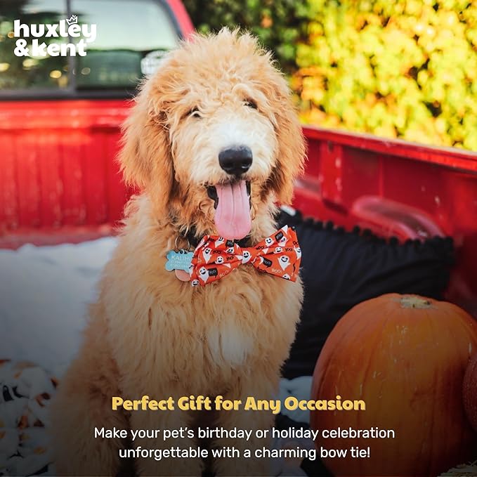 Huxley & Kent Pet Bow Tie for Dogs & Cats - Halloween Adjustable Hook & Loop Collar Accessory - Cute & Comfortable for Holidays & Celebrations - Ghostbusters, Large