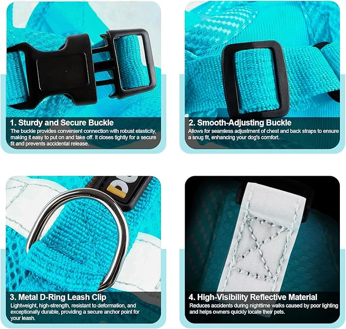 wanheart Cat Harness and Leash Set - Escape Proof Adjustable Breathable Vest for Cats, Soft Mesh Padded Harness with Reflective Strips - Easy Control for Kittens, Indoor & Outdoor Cats (Emerald, XL)