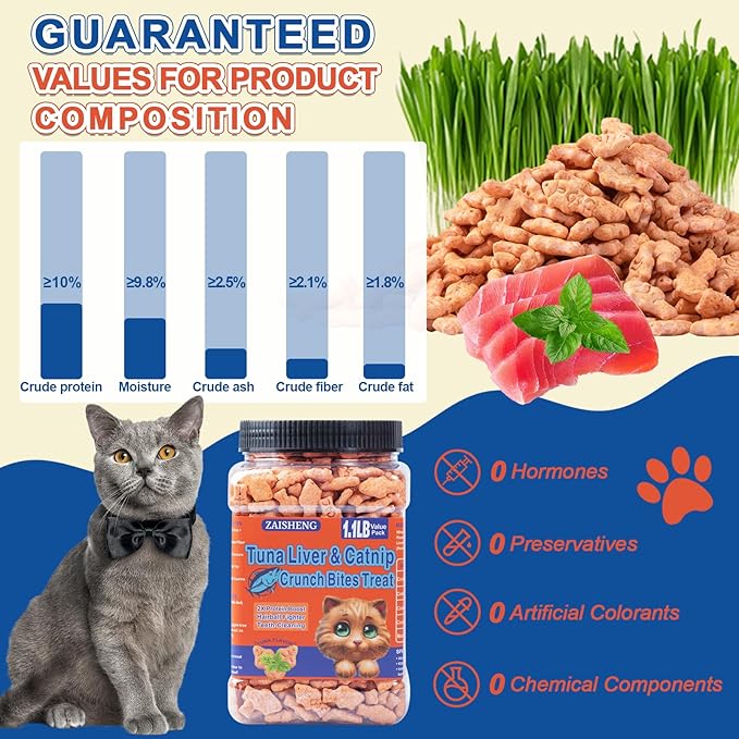 17.6 oz Cat Grass Treats for Indoor Cats - Hairball Control Natural Tuna & Catnip Flavor Healthy Kitten Snacks Crunchy Training Biscuits for Dental Cleaning