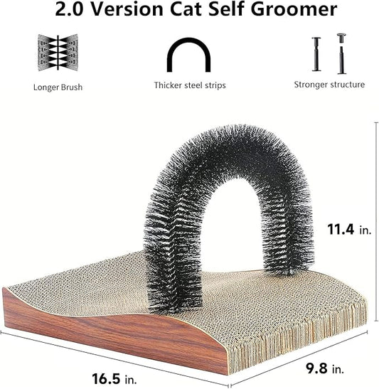 FUKUMARU Cat Self Groomer, 2.0 Version Cat Arch Face Scratcher with Scratcher Pad, Cats Back Grooming Massager Toy Brush for Indoor Kitten and Small Dog