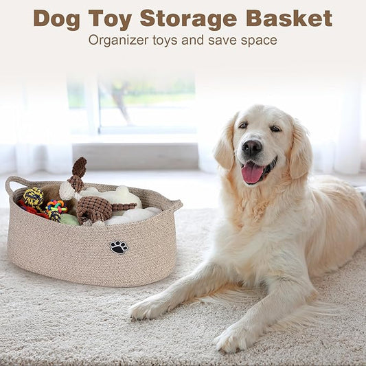 Dog Toy Basket, Toy Box and Bin for Dog Cat Storage, 19.7" X 11" X 7.9" (30L) Large Woven Rope Basket for Blanket Storage, Living Room, Bedroom, Brown