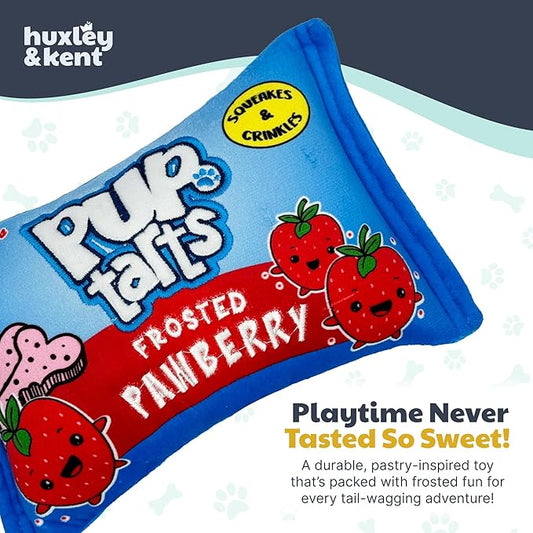 Huxley & Kent Funny Dog Toy w/Squeaker – Power Plush Squeaky Dog Toys for Small, Medium & Large Dogs – Soft Stuffed Animal for Indoor Play & Fetch - Pup-Tarts Frosted Pawberry, Large
