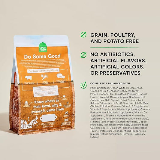 Open Farm, Grain-Free Dry Dog Food, Complete & Balanced Kibble, Sustainably & Ethically Sourced Ingredients, Non-GMO Veggies & Superfoods to Support Overall Health, Pork Recipe, 11lb Bag