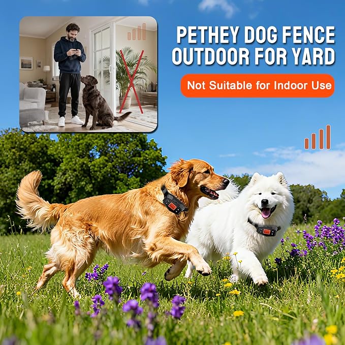 Wireless Dog Fence System, Dog Fence Outdoor for Yard, GPS Dog Collar IPX7 Waterproof, 33–999 Yd Adjustable Boundary, Auto Memory Setting,Vibration & Shock Collar for Dogs
