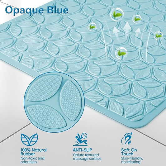 WRISIN Bathtub Mat Non Slip with Suction Cups - 100% Rubber Bathroom Mat Textured for Bath Tub Shower Safety - Soft on Touch - BPA/PVC Free - Pet Dog Bath Mat - Machine Washable - 17 × 35 Inch(Blue)