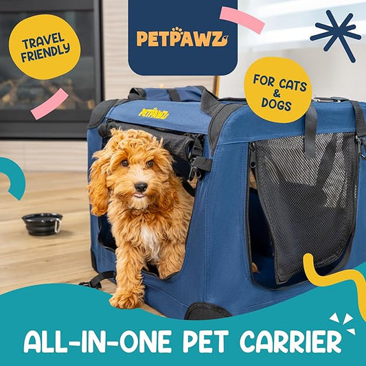 Soft Pet Carrier & Dog Carrier with Travel Litter Box & Collapsible Bowl – Large Cat Carrier & Small Dog Crate for Car, Vet Visits, Home & Traveling