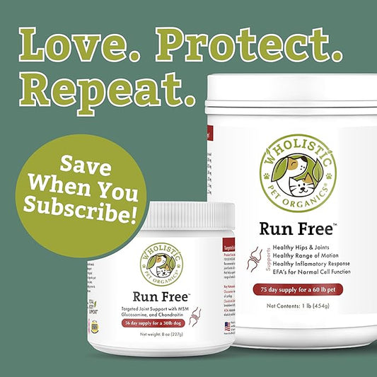 Wholistic Pet Organics Run Free - 8 Oz - Dog Joint Supplement for Senior Dogs, Glucosamine Chondroitin MSM, Dog Vitamins, Cat Joint Pain Relief