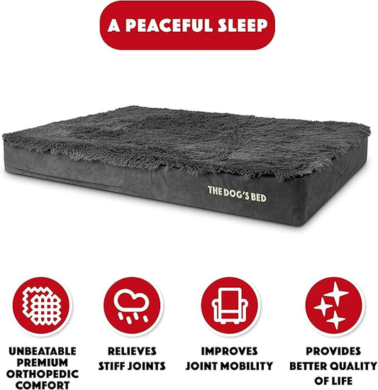 The Dog’s Bed Orthopedic Memory Foam Dog Bed, XXL Grey Fur, Pain Relief for Arthritis, Hip & Elbow Dysplasia, Post Surgery, Lameness, Supportive, Calming, Waterproof Washable Cover