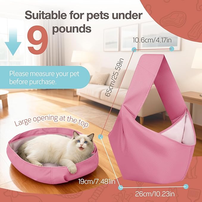 YUDODO Fashion Dog Sling Carrier for Small Dogs Lightweight Crossbody Pet Bag with Safety Strap, Pocket Storage, Machine Washable, Comfortable Travel & Outdoor Sling up to 9 lbs Pink