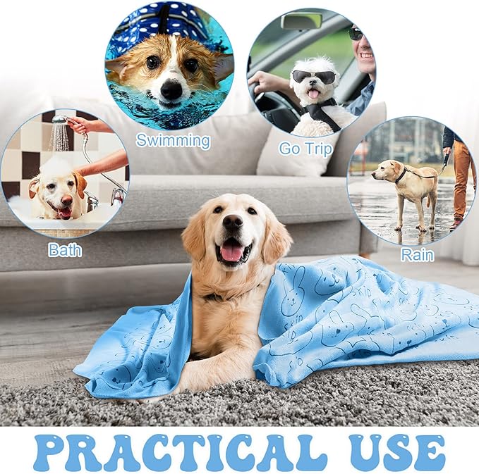 Peryiter 8 Pcs Dog Drying Towels Bulk 55'' x 28'' Pet Grooming Absorbent Microfiber Dog Bath Towels Quick Drying Puppy Bathing Towel for Small Medium Large Cats Pets Bathing Grooming(Blue)