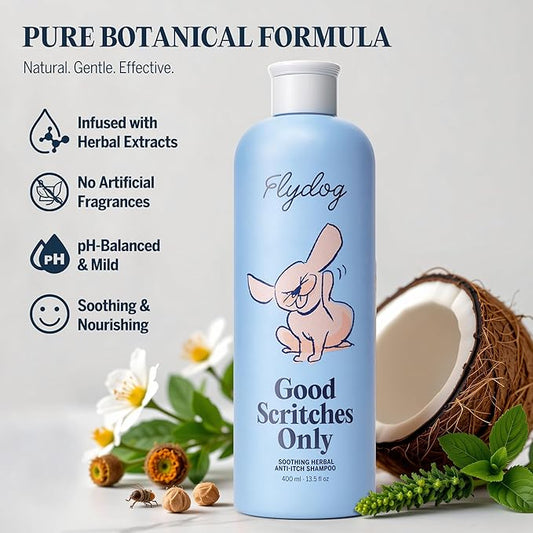 FLYDOG Dog Cat Shampoo Itchy Skin Relief: Natural Herbal Hypoallergenic Pet Shampoo, Deshedding Dandruff Control Deodorizing Moisturizing for Dry Flaky Smelly Skin, Perfect for Puppies Kittens