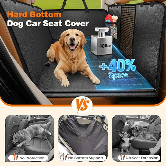 URPOWER PU Leather Backseat Extender for Dogs, Hard Bottom Dog Car Seat Cover for Back Seat, Waterproof Dog Car Hammock Anti-Scratch Pet Rear Seat Protector Travel Bed for Car, SUV, and Small Truck