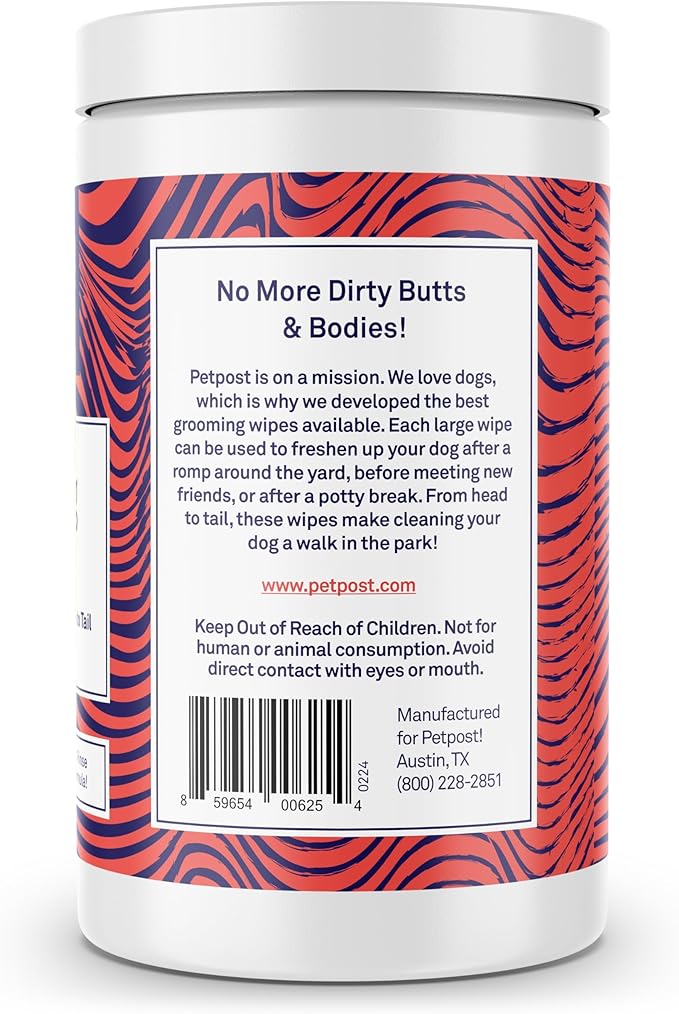 Petpost Large Grooming Wipes for Dogs | 70 Count Deodorizing Dog Cleaning Wipes with Coconut Extract & Aloe | Gentle Pet Wipes with Cherry Blossom Scent for Full-Body Grooming