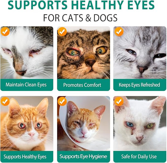 Dog and Cat Eye Wash | Pet Eye Drops for Daily Cleaning & Tear Stain Removal | Safe Lickable Formula, Helps Keep Eyes Clean & Clear | Soothes Irritation & Dry Eyes, 3.38 Fl Oz