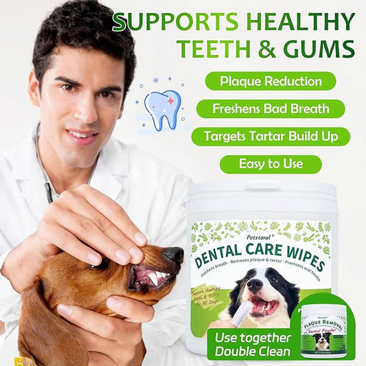 Dental Care Wipes for Dogs and Cats, 50 Count, Teeth and Gum Cleaning, Plaque and Tartar Removal