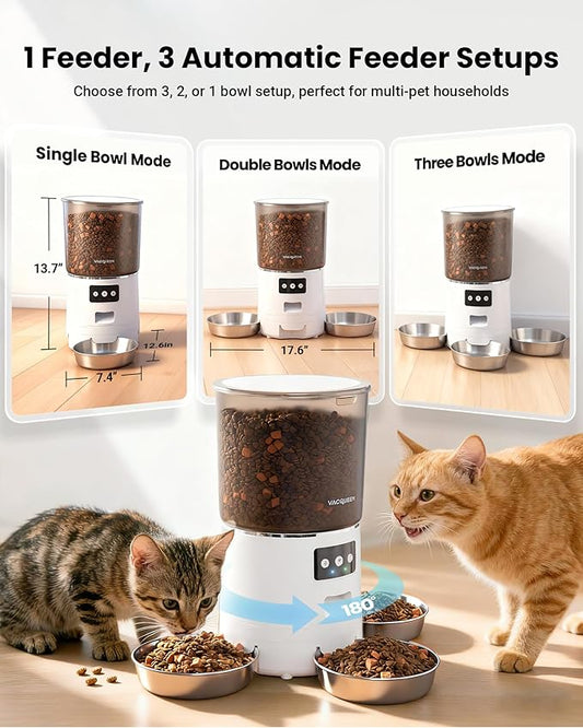 Automatic Cat Feeder for 3 Cats, 6L/25 Cup Cat Food Dispenser with Strong Anti-Jam System, Dual-Effect Desiccant, Smart WiFi App Control Pet Feeder, Automatic Dog Feeder for Cats and Small Dog