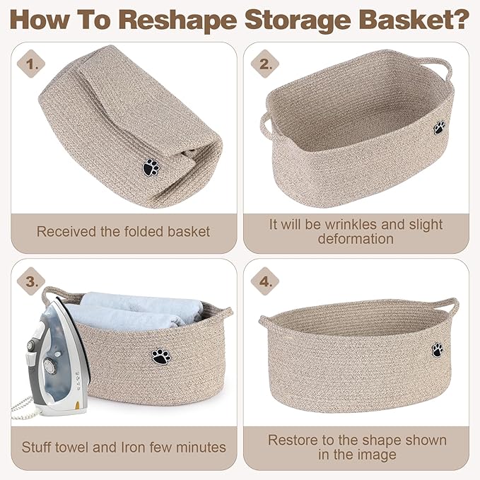 Dog Toy Basket, Toy Box and Bin for Dog Cat Storage, 19.7" X 11" X 7.9" (30L) Large Woven Rope Basket for Blanket Storage, Living Room, Bedroom, Brown