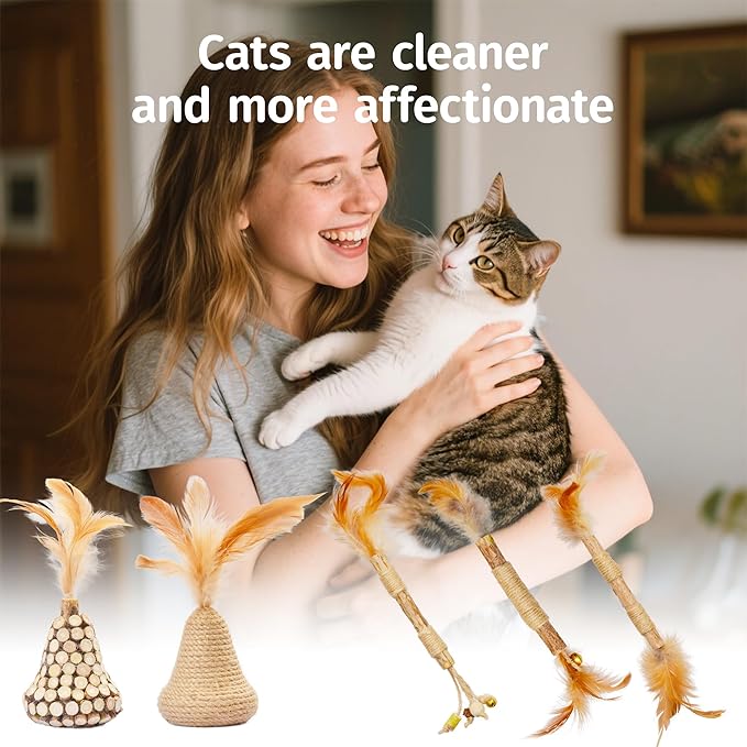 Silvervine Feather Toy - Natural Silver Vines Cat for Dental Health & Teething, Silvervine Stick for Hairball Control, Kick Stick,Cat Chew Sticks for Indoor