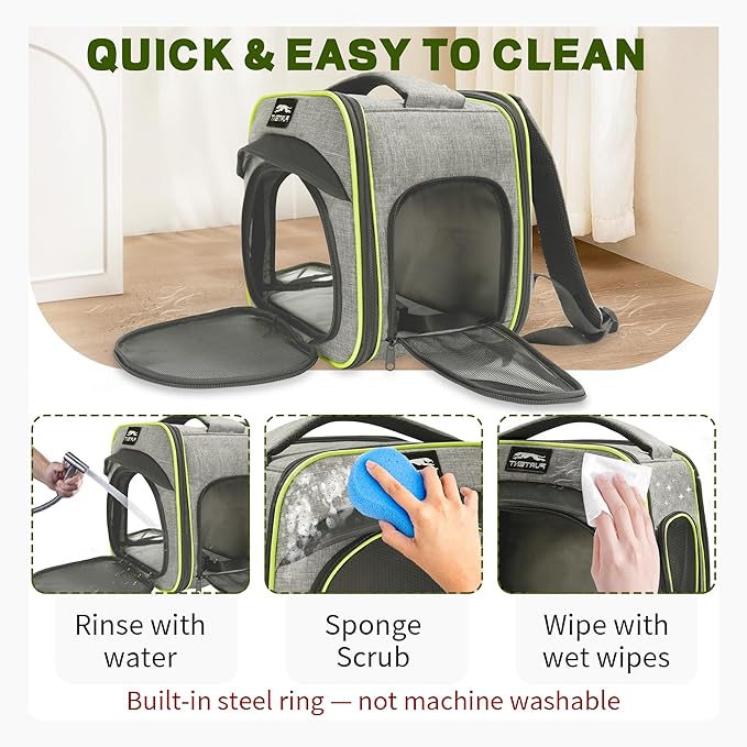 Guinea Pig Cage, Breathable and Collapsible, Small Pet Bag with Safety Leash - for Puppy, Kitten, Bunnies Weighing up to 8 Pounds Designed for Travel, Hiking, Walking and Outdoor Use, Gray Green