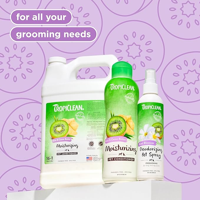 TropiClean Dog Conditioner, Professional Detangling & Moisturizing Conditioner, Puppy Safe, Made in the USA, Kiwi & Cocoa Butter Scent, 2.5 Gallon