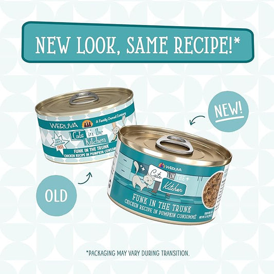 Weruva Cats in The Kitchen, Funk in The Trunk with Chicken in Pumpkin Consomme Cat Food, 3.2oz Can (Pack of 24)