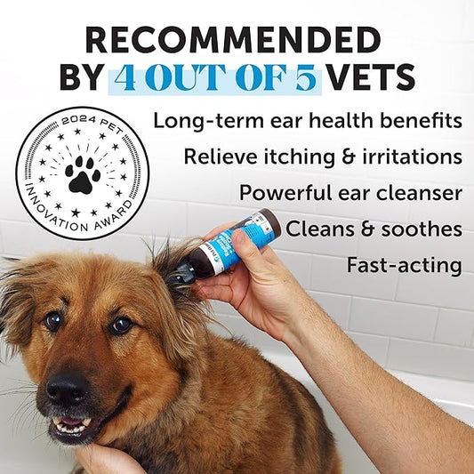Restore + Soothe Ear Cleaner for Dogs & Cats – Gentle Dog Ear Cleaning Solution with Aloe Vera – Soothes Itching Ears, Irritation, + Aches, Supports Ear Health – Vet Recommended Pet Ear Cleaner – 4oz