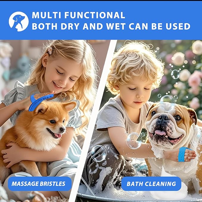 Ultra-Soft Pet Grooming Brush with Adjustable Ring - Ideal for Dogs & Cats of All Hair Types - Bath, Shower, Dog Shampoo Brush & Massage Tool (Blue, 1-Pack)
