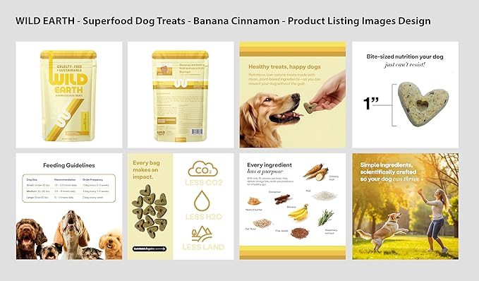 Wild Earth Superfood Dog Treats, Plant Based Dog Treats with Omega Acids, Prebiotics & Koji Protein, No Fillers, Veterinarian-Developed, Banana & Cinnamon Flavor