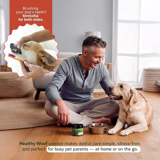 Dental Powder for Dogs Teeth Cleaning. Complete Oral Care Bone Broth. Made in The USA. 2.1 oz, 30 Scoops