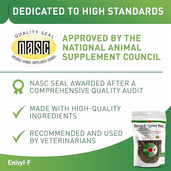 Vetoquinol Enisyl-F Lysine Bites: L-Lysine Chews for Cats & Kittens - Chicken Liver-Flavor, 6.4oz (180g) Recloseable Bag